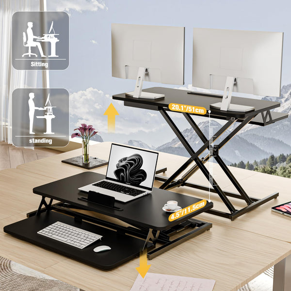 ERGOMAKER Height Adjustable Standing Desk Converter - 101cm (40 Inch) Wide Platform Tabletop Workstation - Quick Sit to Stand Desk Riser for Dual Monitors White