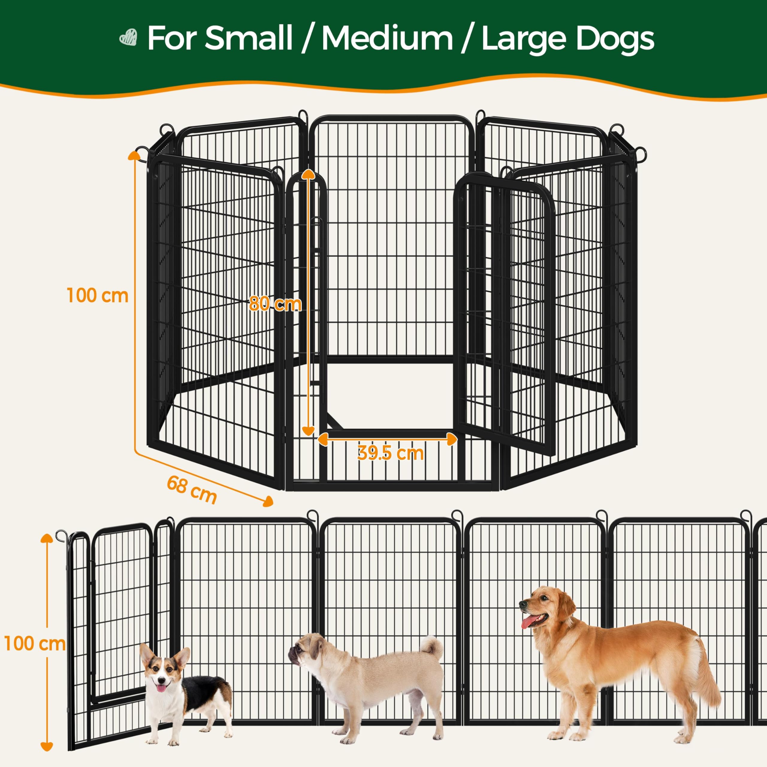 Yaheetech Lightweight Dog Playpen, 8 Panel 80cm Dog Fence Pet Exercise Pen Portable Puppy Play Pen Suitable for RV/Camping