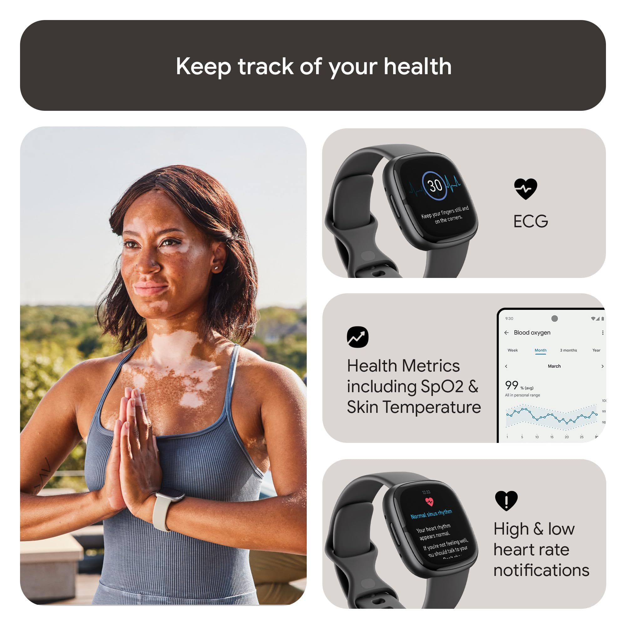 Google Fitbit Sense 2 Health and Fitness Smartwatch with built-in GPS, advanced health features, up to 6 days battery life - Compatible with iOS 15 or higher & Android OS 9.0 or higher