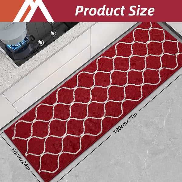 COSY HOMEER Kitchen Mat Rug, 60 x 180cm, Non-Slip Floor Mat Machine Washable Runner for Kitchen, Entryway, Laundry Room, Red