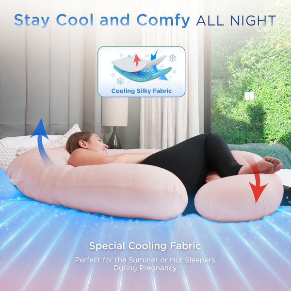 PinkFoggie Cooling Pregnancy Pillow,U Shaped Full Body Pillows for Sleeping Support, 57 Inch Maternity Pillow for Pregnant Women with Cooling Silky