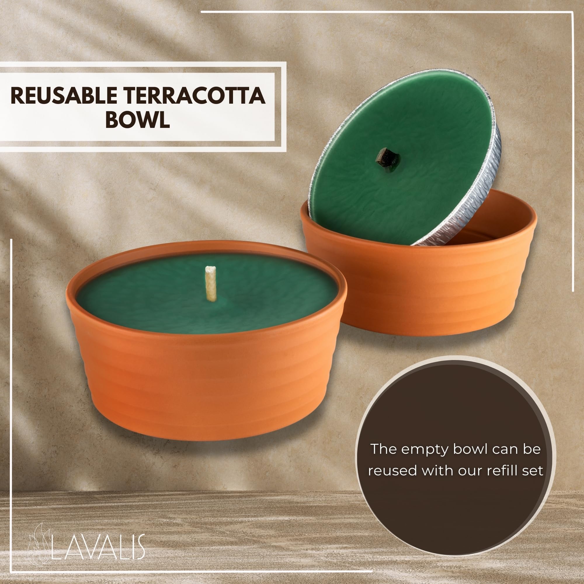 Lavalis - Large XXL Candle with Terracotta Bowl - Burn Time of 15 Hours - Garden Candle for BBQ, Wedding and Party - 18 cm Flame Height