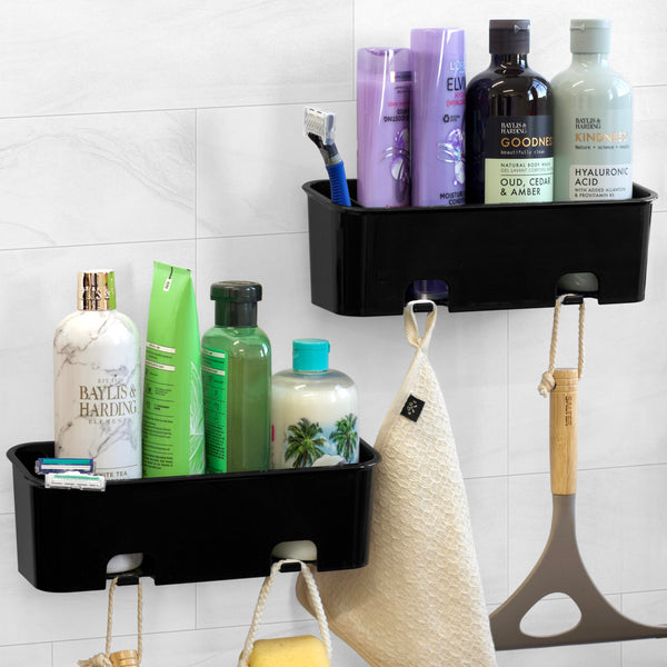 S.B.Weston Shower Caddy, Small Storage Basket for Bathroom or Kitchen, Easy Install/Removal with Glue & Wall Hanger, No Drilling and No Suction Cups,