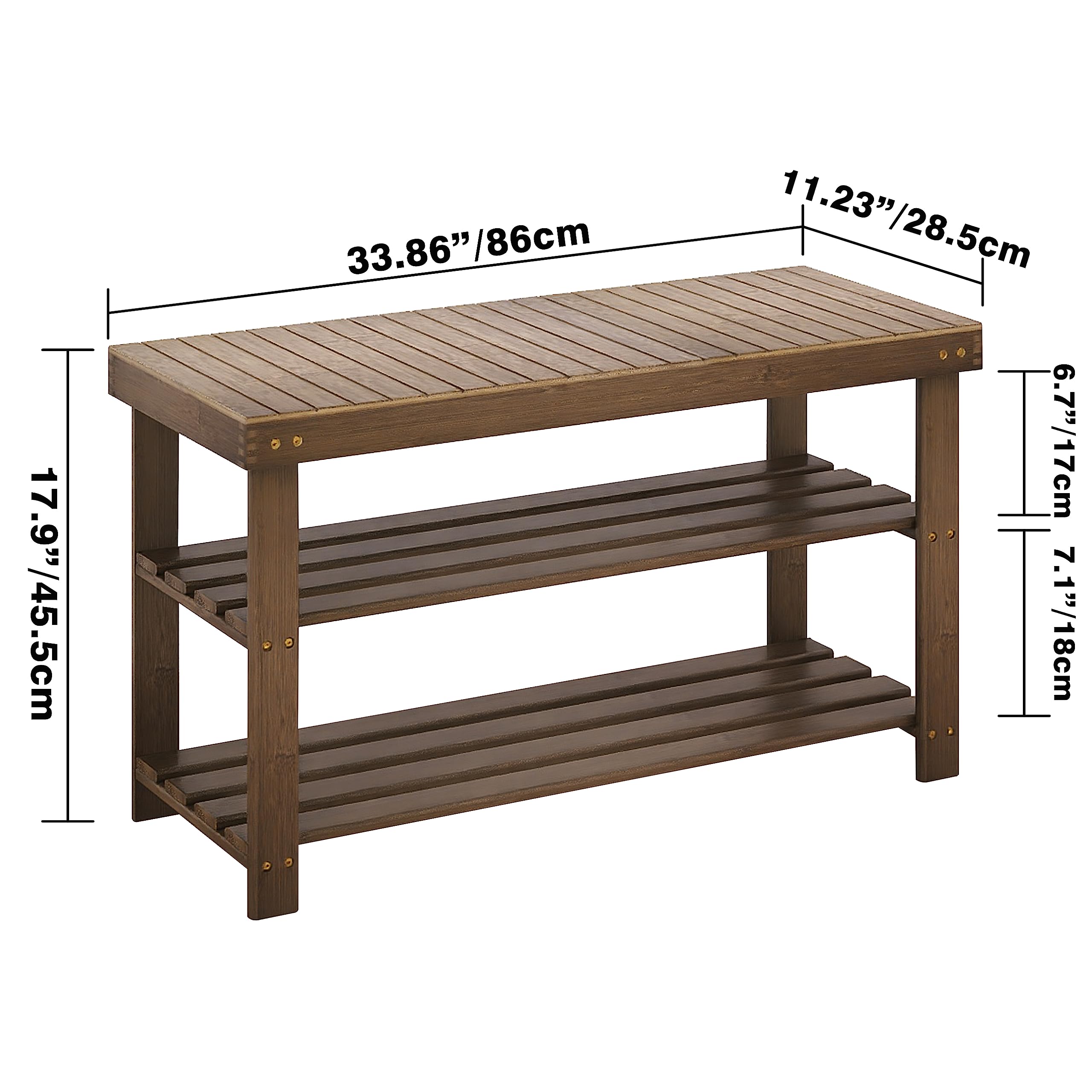 SMIBUY Bamboo Shoe Rack Bench, 3-Tier Shoe Organizer Storage Shelf for Entryway Hallway Bathroom Living Room (Walnut)
