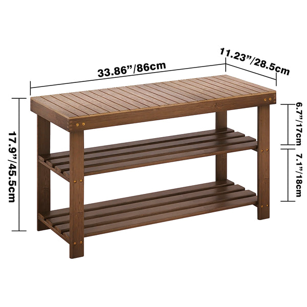 SMIBUY Bamboo Shoe Rack Bench, 3-Tier Shoe Organizer Storage Shelf for Entryway Hallway Bathroom Living Room (Walnut)
