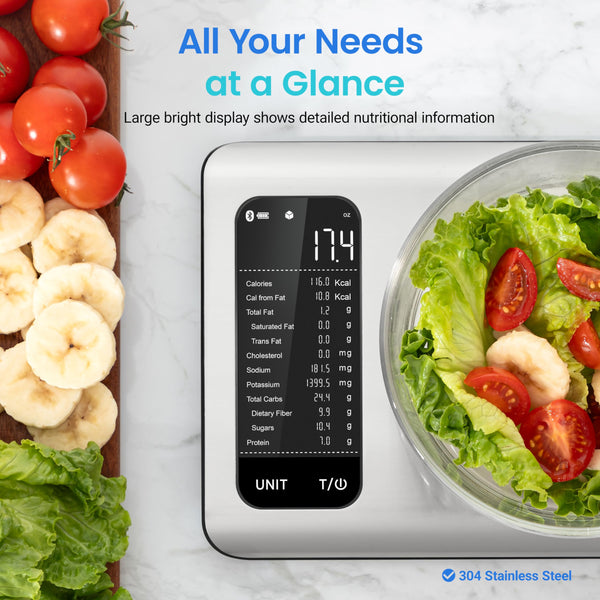 COSORI Smart Kitchen Scale with Nutritional Calculator, Food Nutrition Scale with 19 Nutrients Tracking, Calorie Counting for Weight Loss, Free App&Bluetooth, Premium Stainless Steel, Silver