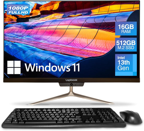 23.8" Full HD All in One Desktop Computer - 16GB RAM, 512GB SSD, Windows 11, Intel 13th Gen, Dual-Band WiFi, HDMI, USB 3.0, FHD IPS Display - AIO PC with Wireless Keyboard, Mouse, 2MP Web Camera
