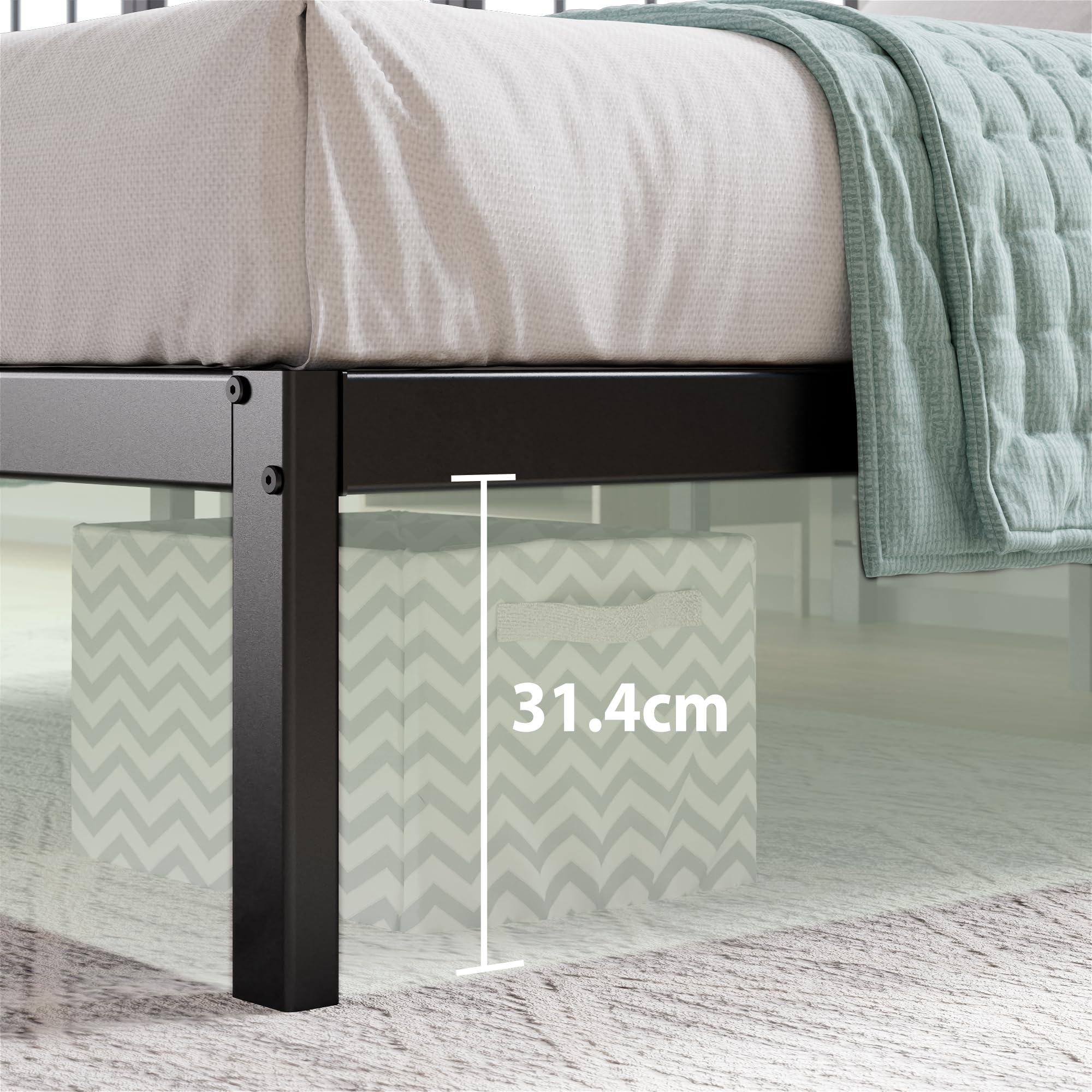 Zinus Yelena King size Bed frame - Bed 150x200 cm - 36 cm Height with Underbed storage - Metal Platform Bed frame with Steel slat support - Black