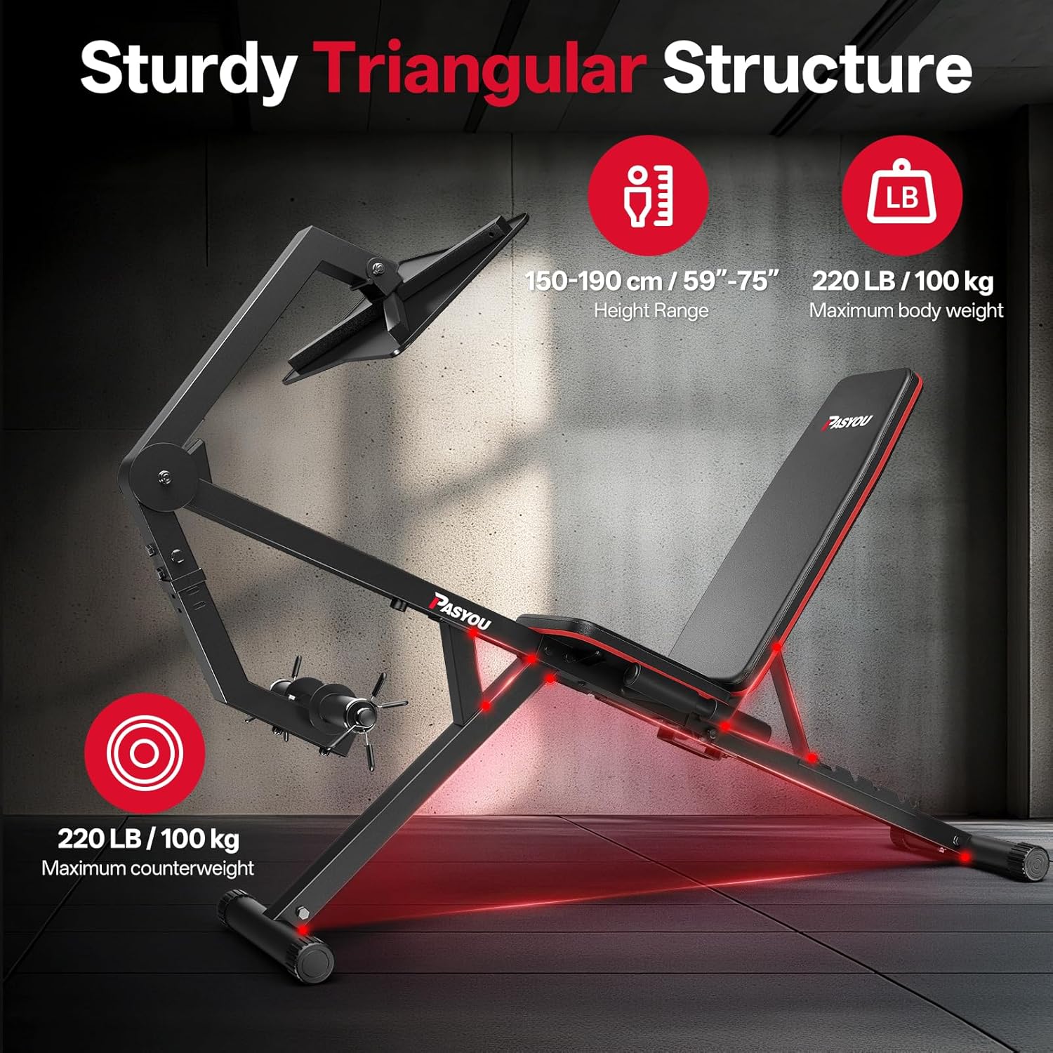 PASYOU Leg Extension Machine With 6 Adjustable Backrests, Leg Press Machine For Home Gym，Maximum Capacity & Dumbbell Weight 220LBS ，Weight Bench With Leg Curl Machine For Lower Body Exercise PM30