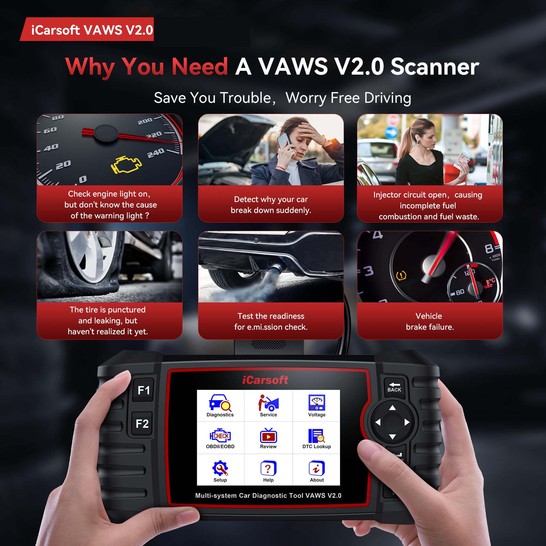 iCarsoft VAWS V3.0 OBD2 Scanner for VW/AUDI/Skoda/SEAT, Full System Diagnostic Tool with 42 Service Function, Oil/EPB/SAS/BMS/ETC/DPF/INJ/SPS, Bi-Directional Car Code Reader, Auto VIN, Lifetime Update