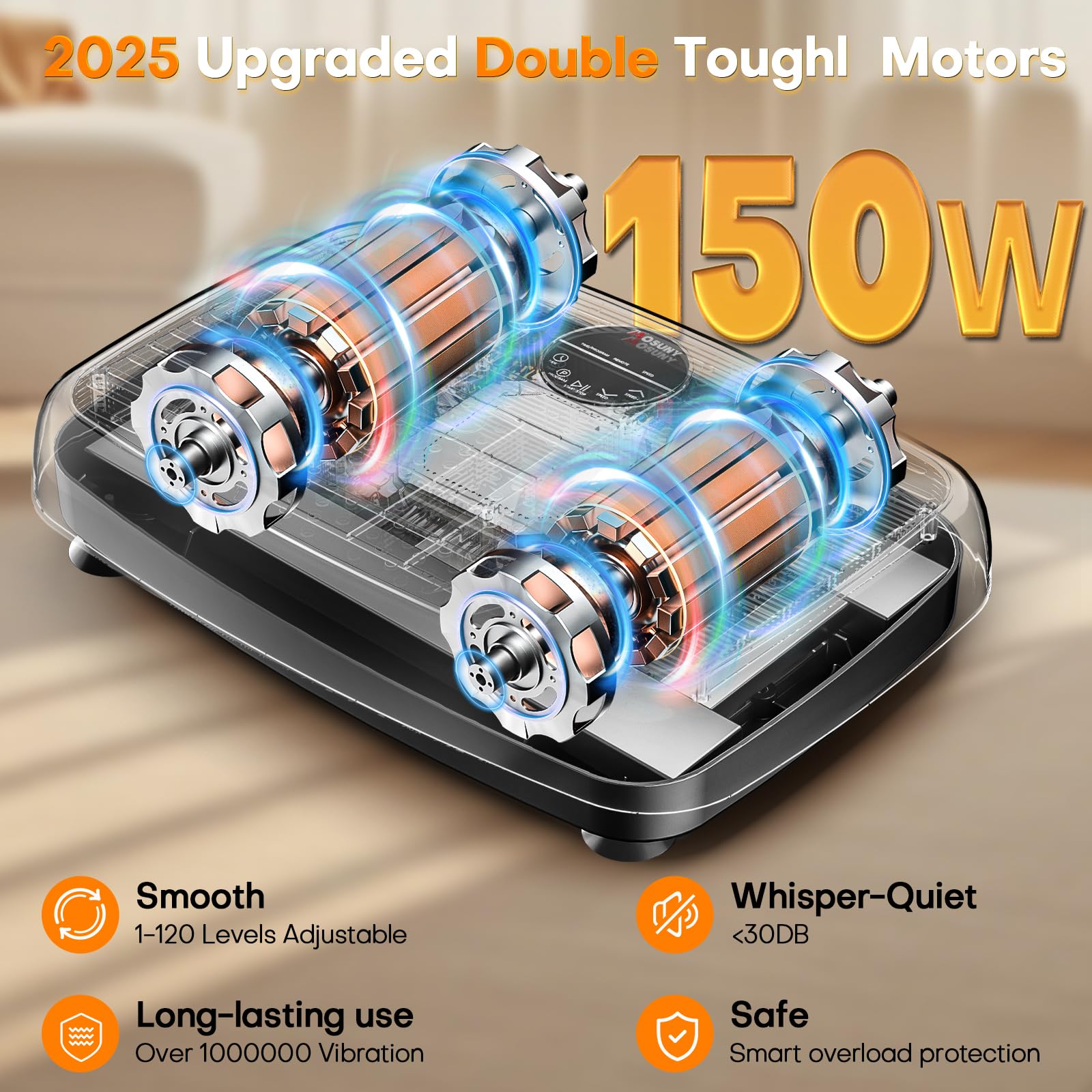 Vibration Plate, MOSUNY Vibration Plate Exercise Machine For Lymphatic Drainage, 2025 Upgraded Double Motors Vibration Plate for Weight Loss, 450 LBS Capacity Vibration Plate For Whole Body Workout