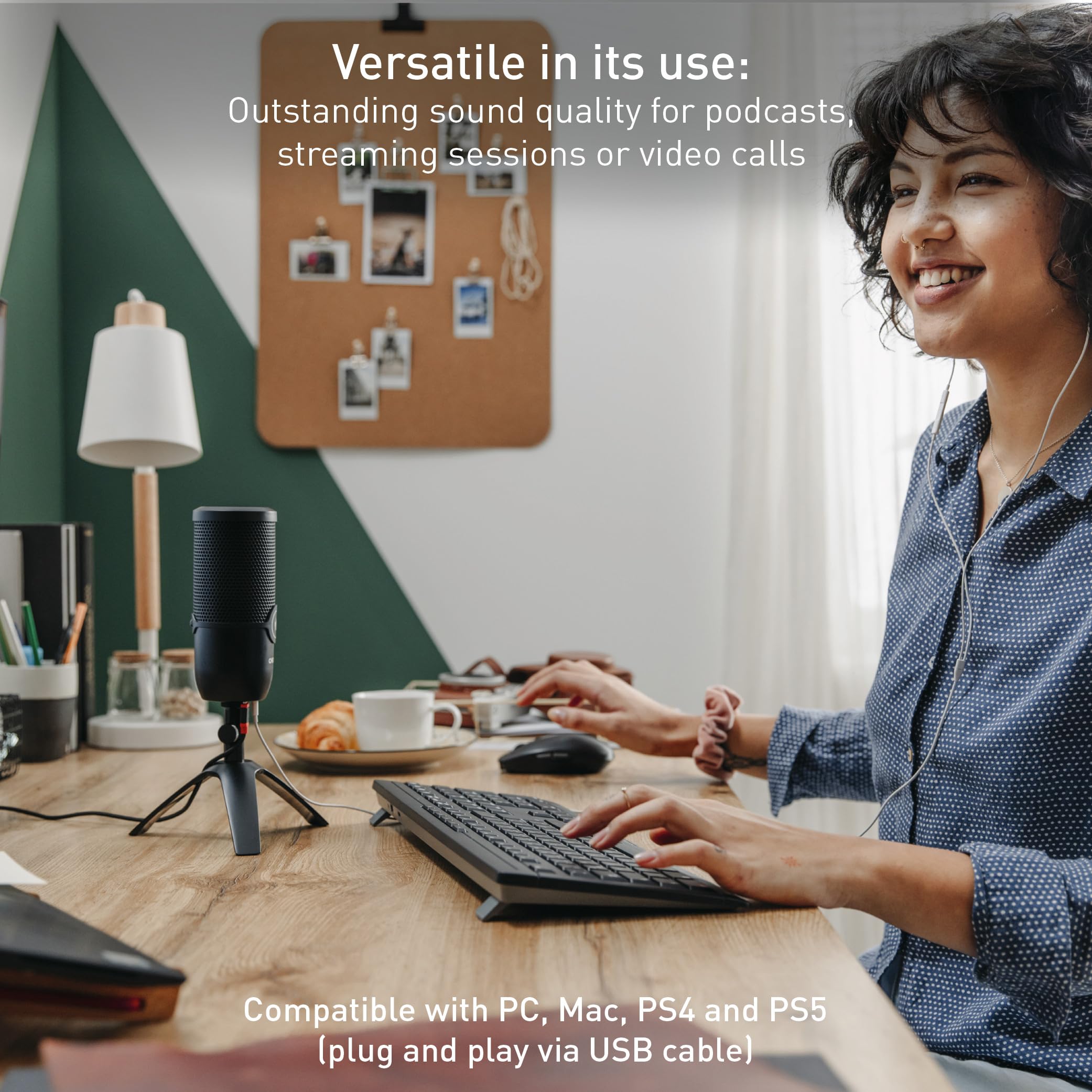 CHERRY UM 3.0, USB Microphone for Podcasts, Streaming, Home Office, Cardioid Characteristic, Headphone Connection, Compatible with PC/Mac/PS4/PS5, Black