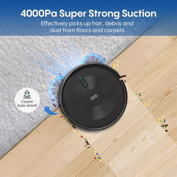 Deenkee Robot Vacuum 4000Pa Strong Suction, Robot Vacuum Cleaner with Mop 7.8cm Ultra-Slim & Schedule & Wifi/APP/Alexa Control, Self-Charging Clean Robot Vacuum and Mop (Light Black)