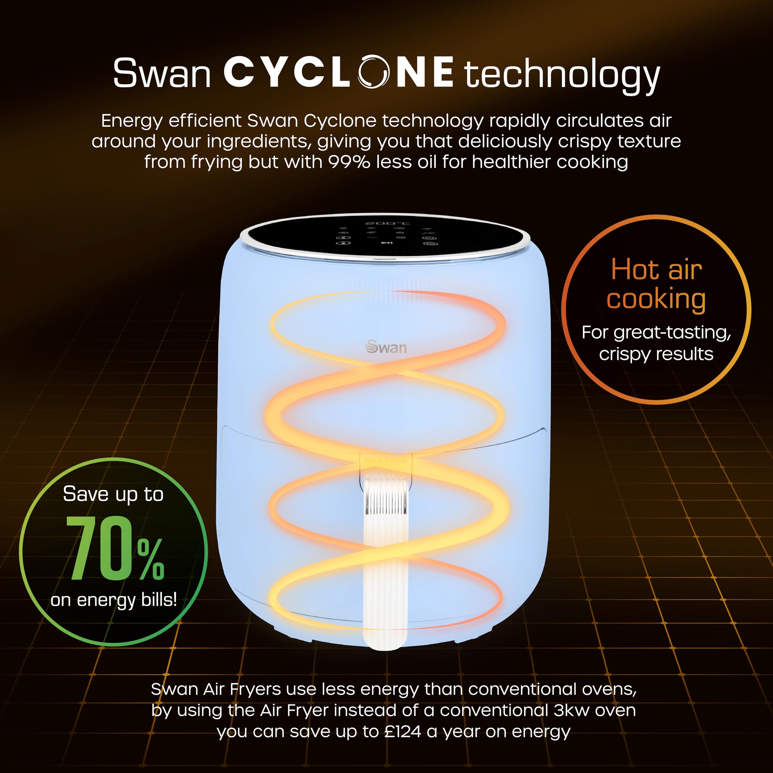 Swan SD10513BLU Retro Digital Air Fryer with Swan Cyclone Technology, 8 Pre-Set Cooking Options, Adjustable Temperature, 4.5L 1500W, Blue