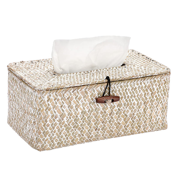 BTSKY Household Rectangular Seagrass Facial Tissue Box - Decorative Woven Wicker Tissue Paper Holder Tissue Holder Organizer for Kitchen, Bathroom,