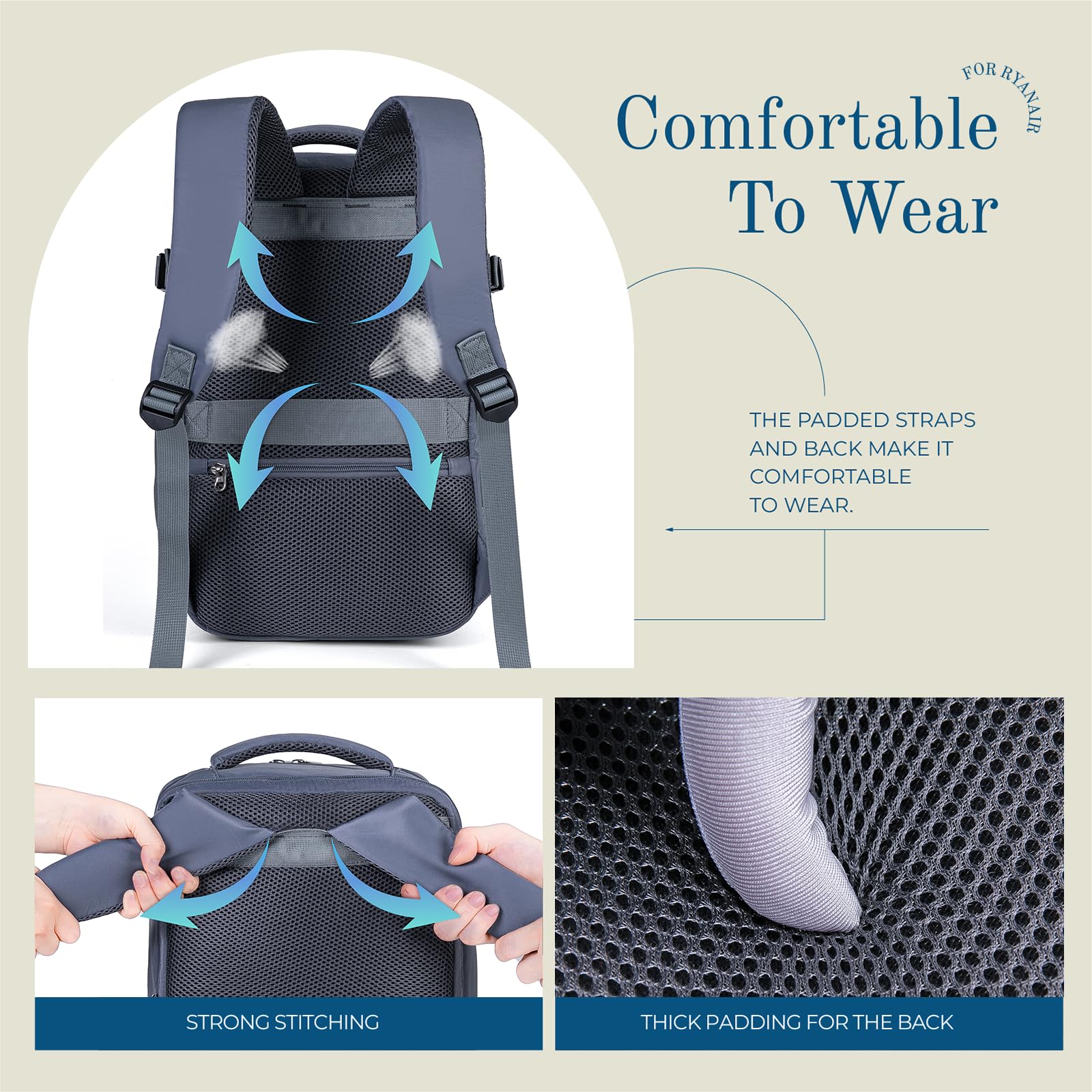 Cabin Bag 45x36x20 for New Easyjet, Underseat Cabin Luggage Bags Carry on Travel Backpack Cabin Size for Airplanes, 30L Hand Luggage Suitcase Water Resistant Laptop Backpacks Black