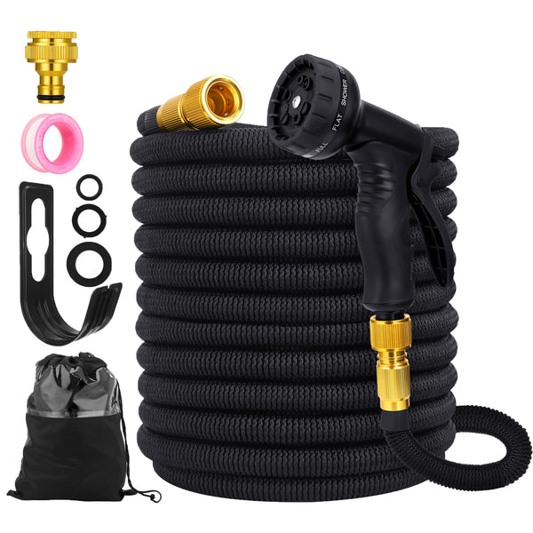 Garden Hose 150FT Flexible Garden Hose Expandable Garden Hose with 10 Function Spray Pattern Nozzles -with 1/2 and 3/4 Brass Fittings Expandable and