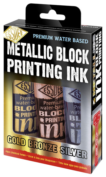 Essdee Metallic Block Printing Ink 3 Pack (Metallic Gold, Silver, Bronze)