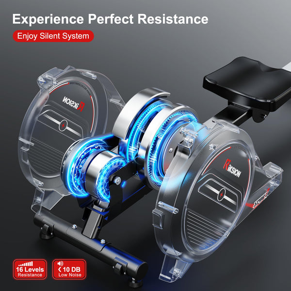 RIKSION Rowing Machine Magnetic Foldable, Fitness Exerciser Indoor Equipment for Home Gym Use, Cardio Training Machine,350LB Capacity with LCD Monitor