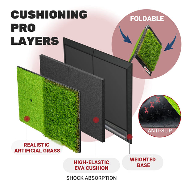 SAPLIZE 25" x 17" Golf Hitting Mat with Ball Tray, Heavy Rubber Base, Fairway & Rough Turf (Golf Tees and Rubber Tee Holder Included), Portable Golf