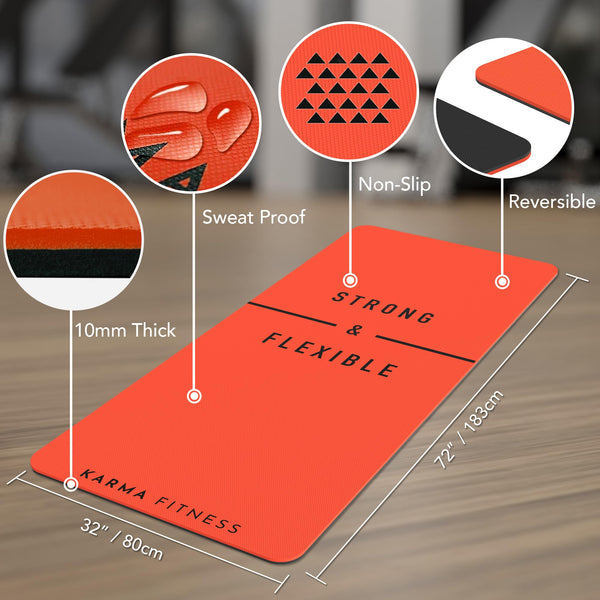 Large Exercise Mat  Extra Wide & Extra Thick Yoga Mat (183cm x 80cm x 10mm), TPE Fitness Mat with Free Carry Straps, Perfect for HiiT Home Workouts &