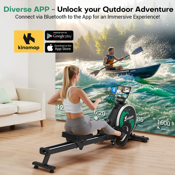 Rowing Machine for Home Gym, EvoSpark Magnetic Rowing Machines 350 LB Weight Capacity - Foldable Rower for Home Use with App Supported, Upgrade to Double Slide Rail