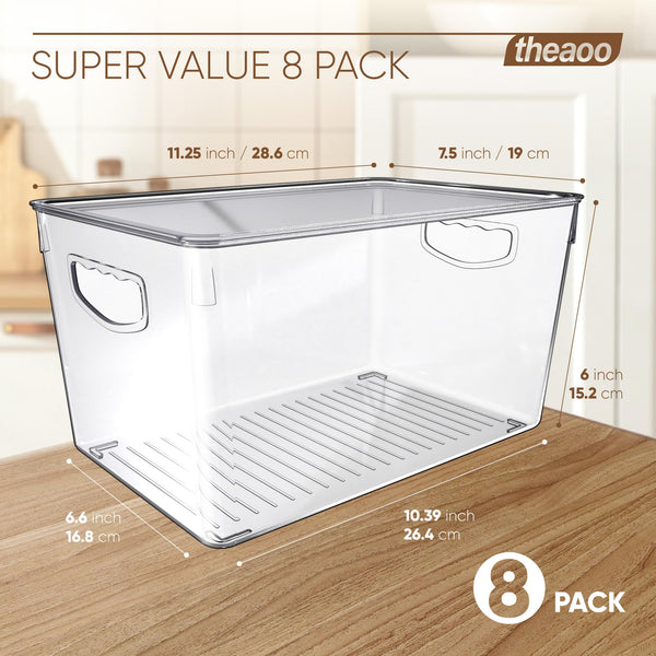 8 Pack Clear Storage Bins with Lids Stackable, Large Plastic Storage Bins with Handle for Pantry Organization and Storage, Perfect Containers for