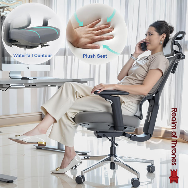 Realm of Thrones CAPTAIN Ergonomic Office Chair for Home, Heavy Duty Steel Base, Versatile Flip-up Armrests, Adjustable Lumbar Support, Mesh Back Comfort Cushion Seat for Computer Desk/Gaming (Black)