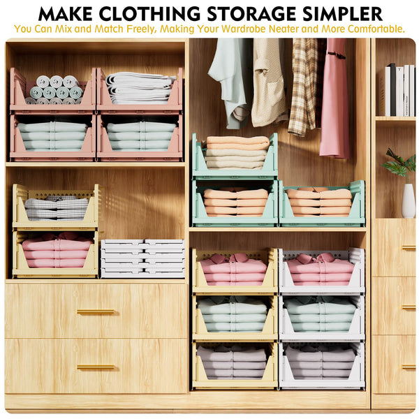 SNSLXH 5 Pack Wardrobe Storage Organiser, Stackable & Foldable Closet Organisers for Bedroom Bathroom Laundry Room Wardrobe Storage, Space-Saving