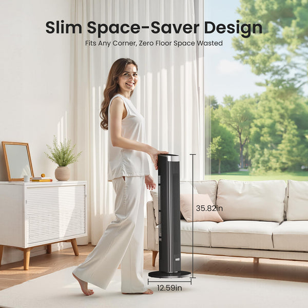 Pureborne 36" Smart Tower Fan with Remote, App & Touch Control, Silent Fans for Sleeping Capable of 25ft/s, LED Display, 90° Oscillating Fans for Bedroom & Office, Equipped with 12-Hour Timer, Black