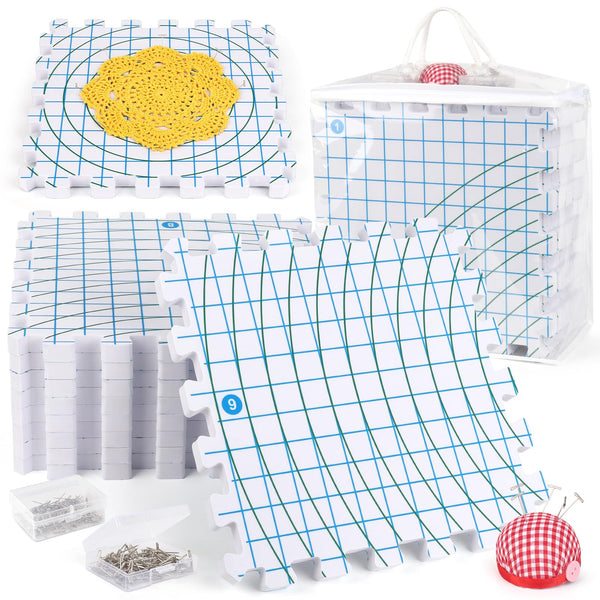 Aeelike Blocking Mats for Knitting and Crochet, 9 Pack Thick Crochet Foam Blocking Board and Pins, Extra Large Interlocking Knitting Blocking Mats
