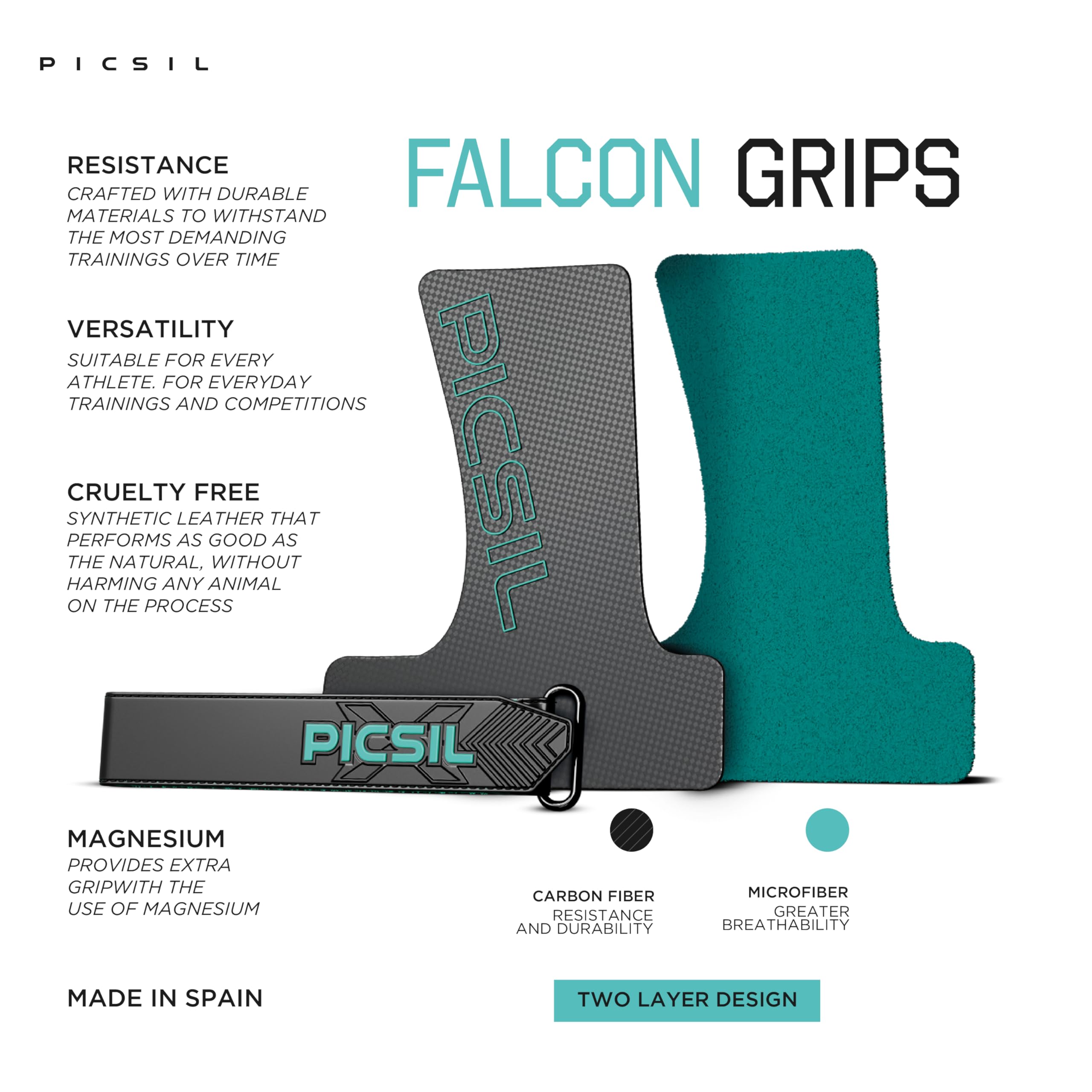 PICSIL Falcon Grips, Tough & Resistant Workout Grips, Hand Grips for Weightlifting & Gymnastics, Made of Soft, Breathable Carbon Fabric, Blocks Rips,