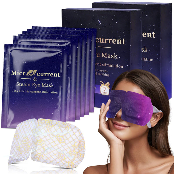 Steam Eye Mask 14 Packs Microcurrent Self Heating Eye Mask Tiny Electric Current Stimulation, Plane Travel Essentials, Sleep Gift Set for Men, Women,