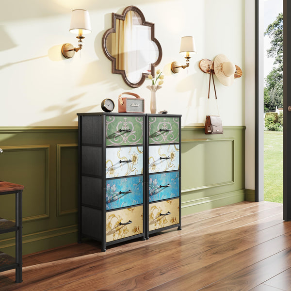 CAIYUN Chest of Drawers Bedroom with 4 Drawers and Flower Printing, Small Fabric Dressers, Dresser for Entryway Hallway Living Room, Closet Storage