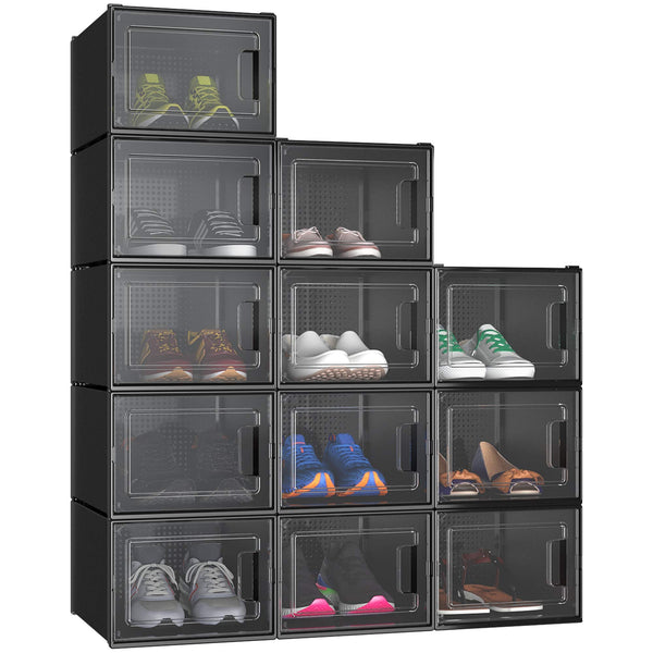 YITAHOME Shoe Box,12Pcs Stackable Shoe Containers,35.8x27.7x20.8cm,Fit up to UK Size 14,X-Large Size Shoe Storage,Non-toxic Plastic Drop Front Shoe