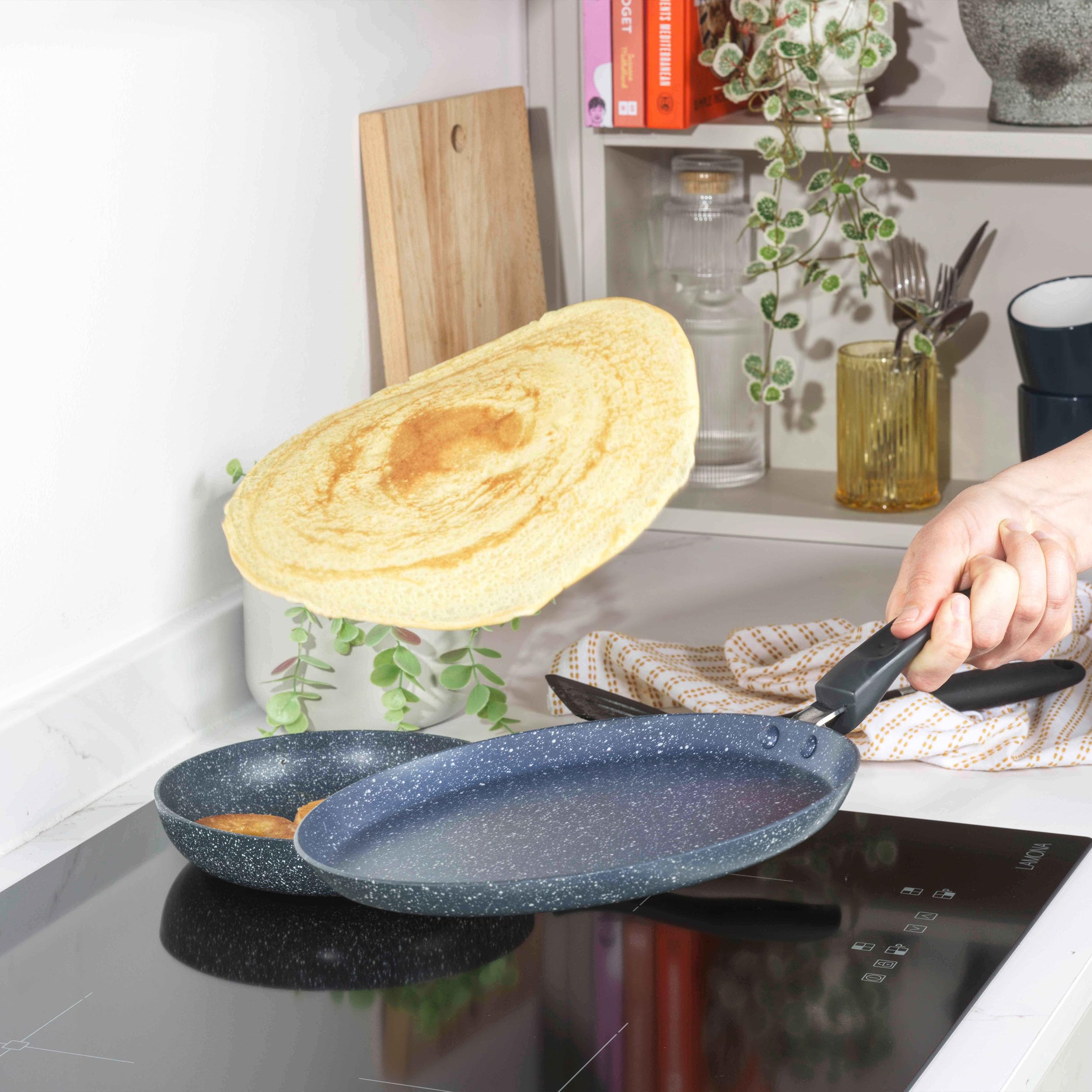Russell Hobbs 25cm Pancake Pan - Nightfall Stone, Xylan Non-Stick, Flat Crepe Frying Pan, PFOA-Free, Soft Touch Stay Cool Handle, Induction Hob