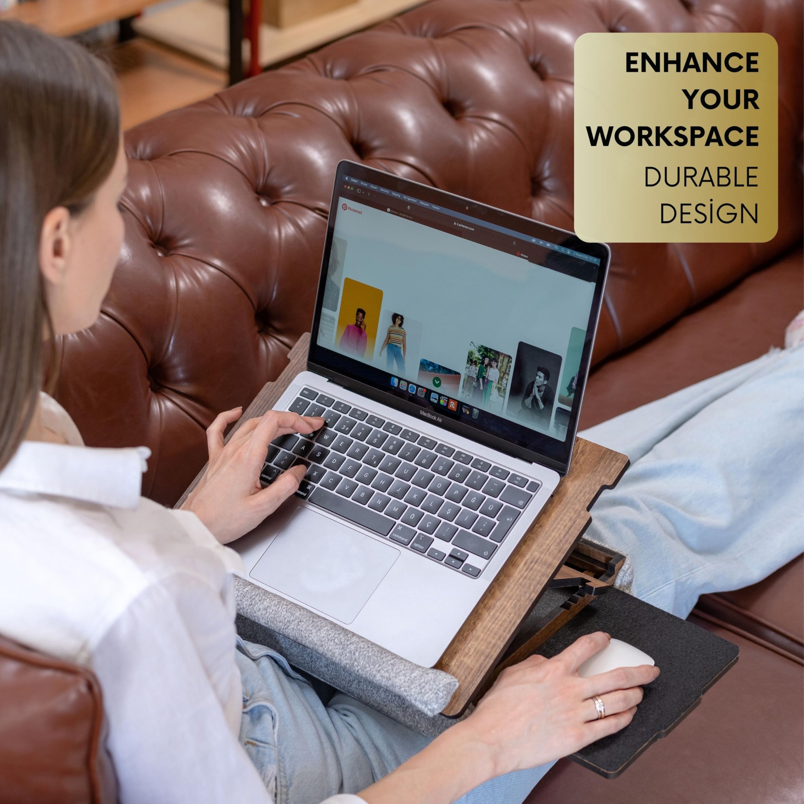 Vigo Wood Laptop Tray - Ergonomic Design with Cushioned Bottom and Mousepad Drawer - Adjustable Height for Comfortable Work Anywhere - Ideal for Home