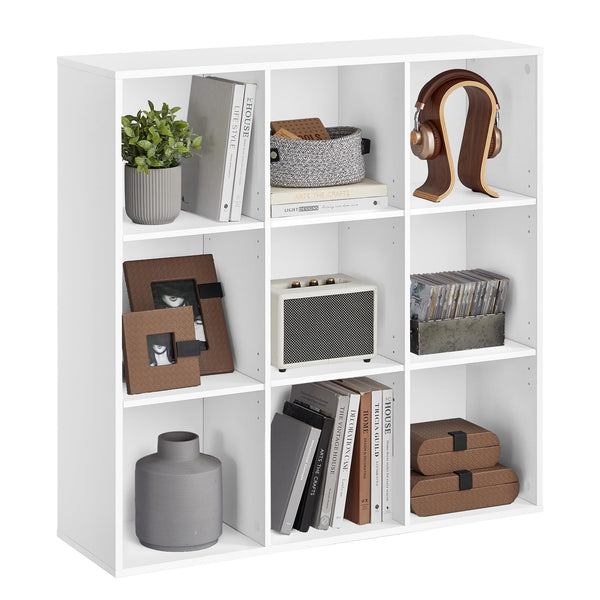 VASAGLE Bookcase, Bookshelf, Storage Shelf with 9 Compartments, Standing Shelf, Cube Shelf, for Living Room, Home Office, Dinning Room, Cloud White