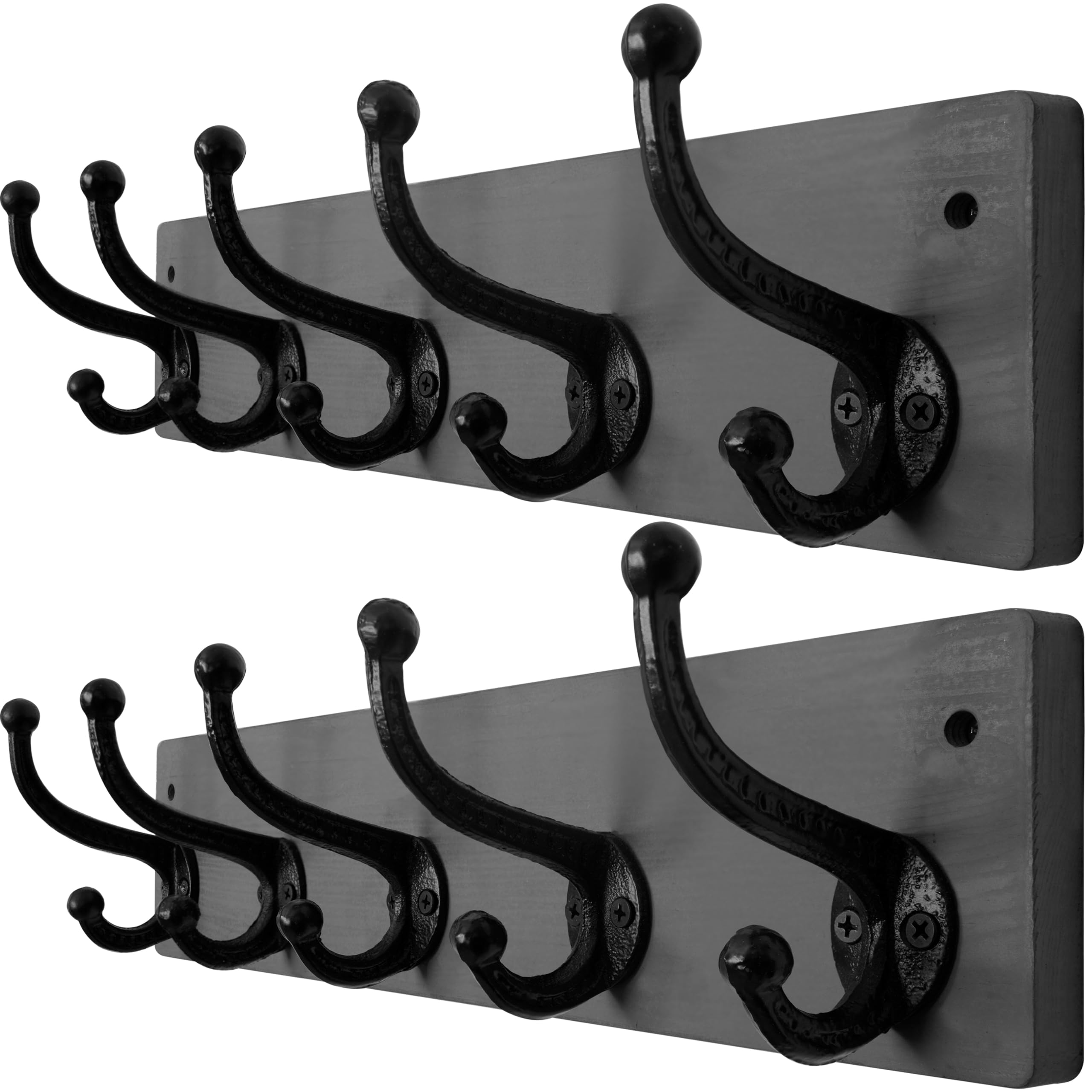 WEBI Rustic Coat Rack Wall Mount,5 Cast Iron Coat Hooks Wall Mounted,Heavy Duty Wall Coat Hanger Hooks for Hanging Coats,Clothes,Grey,2 Packs