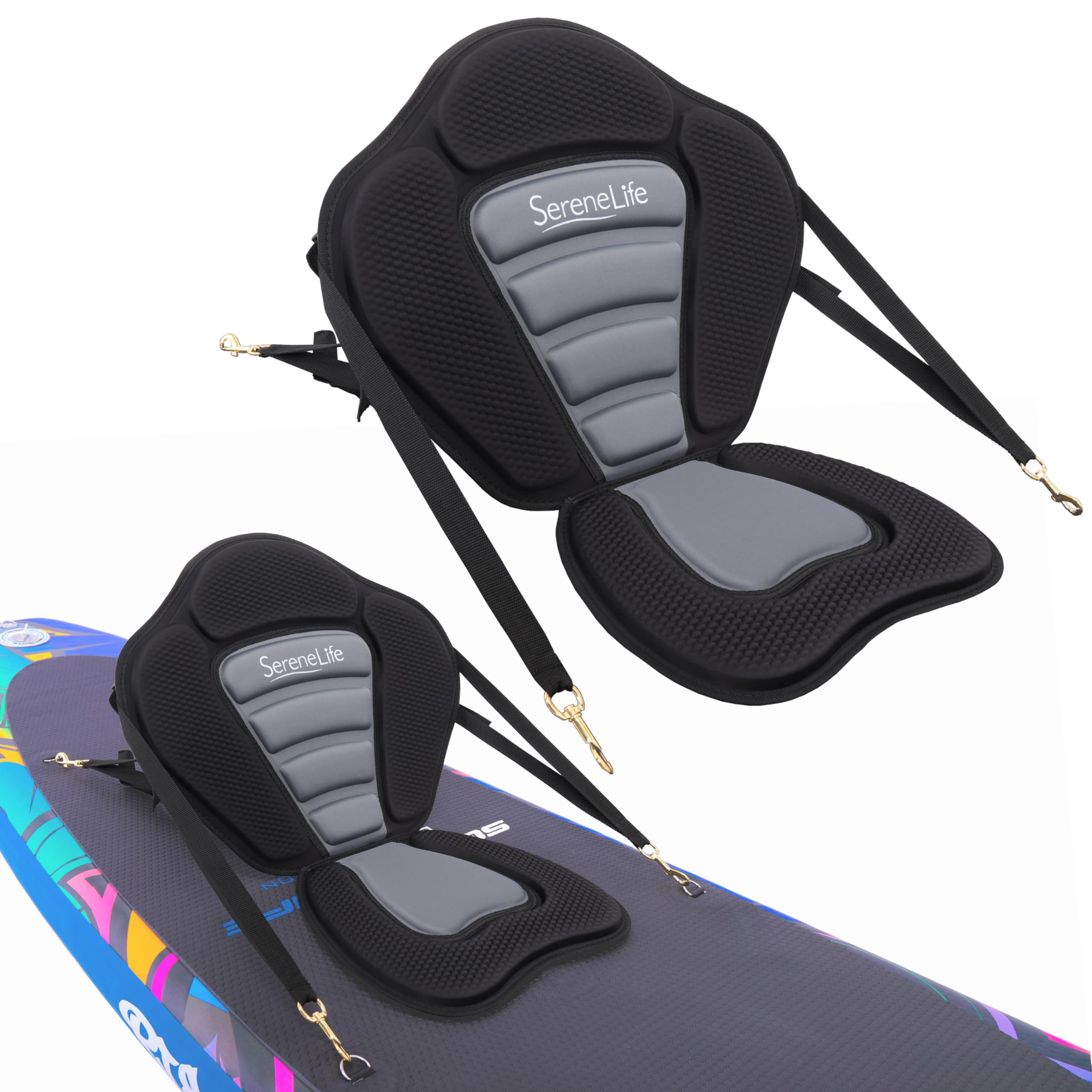 SereneLife Paddleboard Seat - Detachable UniversaL BAdjustable Seat, with Straps and Hooks, Form-Fitting Design for All Body Sizes, Kayak