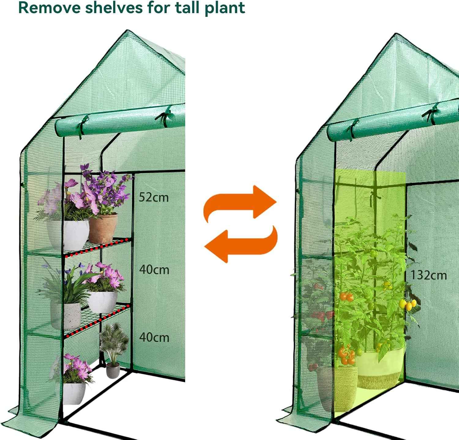 Walk In Greenhouse with Shelves 3-Tier PE Cover 143x73x195cm Grandhom