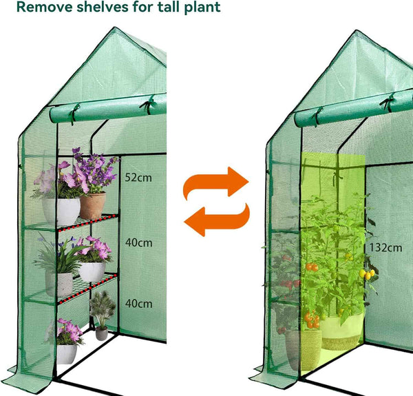 Walk In Greenhouse with Shelves 3-Tier PE Cover 143x73x195cm Grandhom