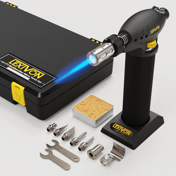 LEXIVON Butane Soldering Iron Multi-Purpose Kit | Cordless Self-Igniting Adjustable Flame 7-Tip Set | Pro-Grade (LX-770)