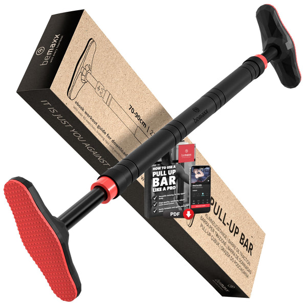 Pull Up Bar Door Frame NO Screws + Exercise E-Book | Professional Chin Up with Padded Handles | Extra Wide Dip Workout Bars for Hanging in Doorway at