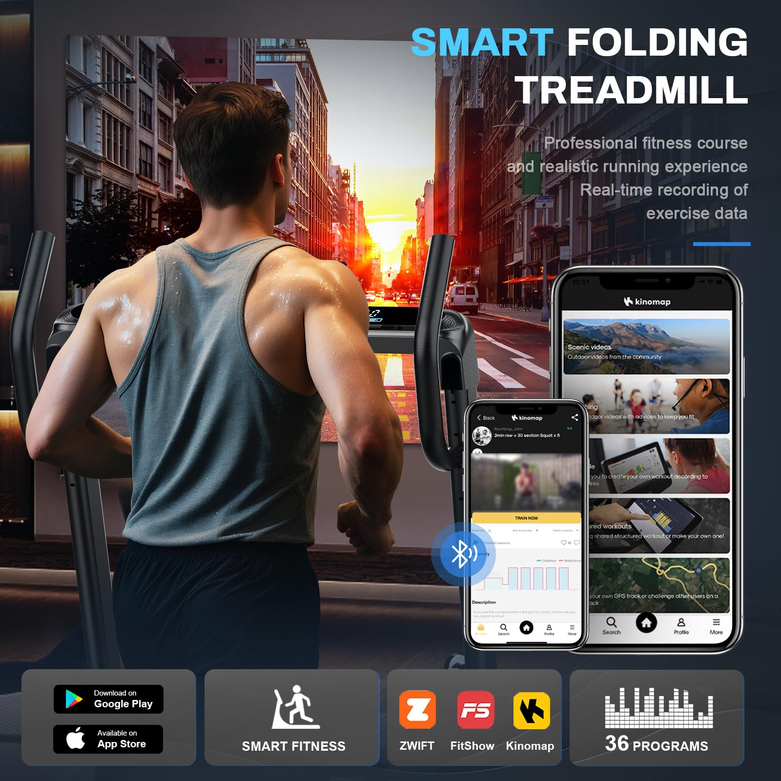 Decorcn Folding Treadmill for Home, 4.5HP, 20 Auto Incline, 1km/h-16km/h, 150KG limited, Running Machine for Heavy People with LED, Bluetooth Speakers, Silent Walking Pad