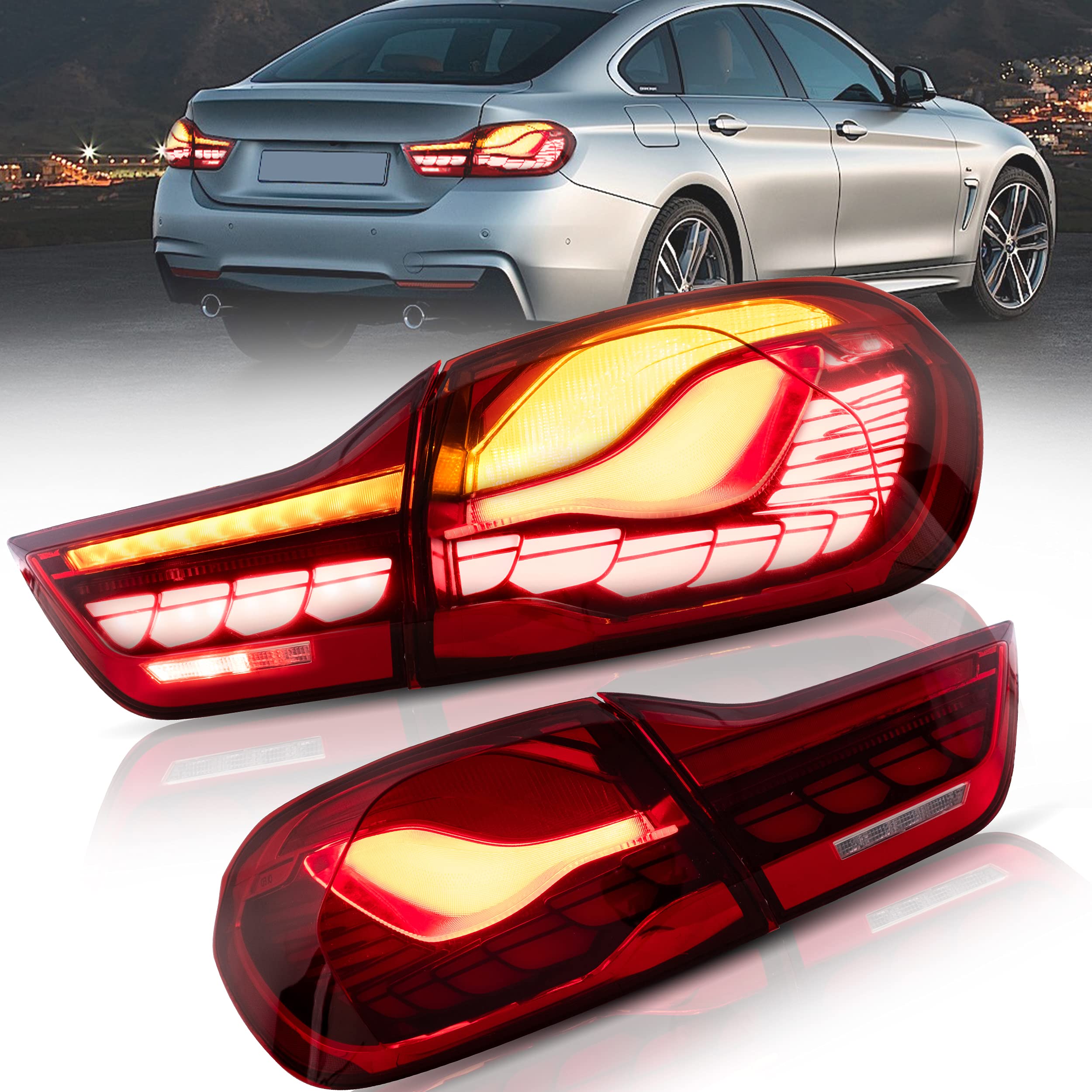 VLAND OLED Rear Lights Compatible with 2013-2018 BMW 3 Series F30 F35 F80 320i 328i 335i Sedan (Not for F31 F34), Tail Lights with Sequential Indicators, E-mark, Red