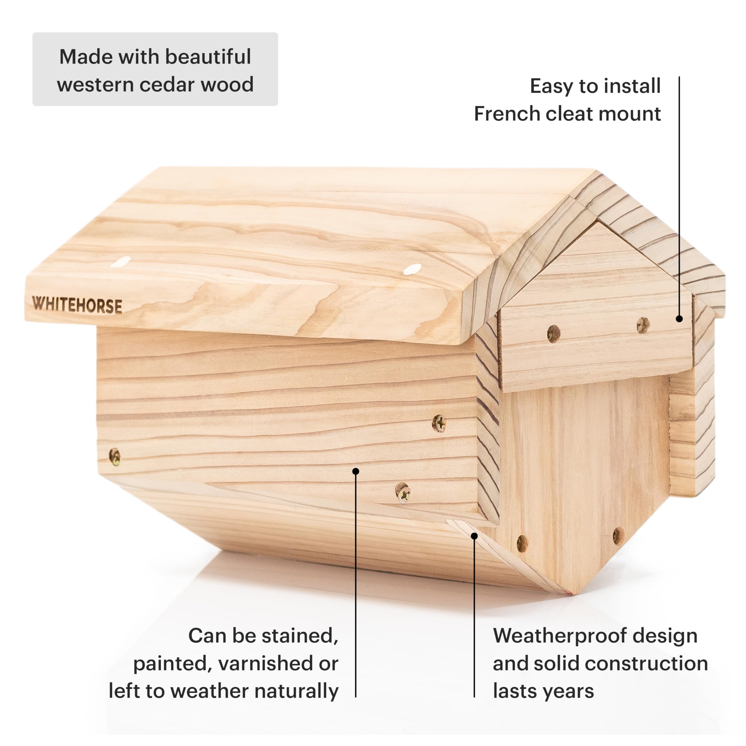 WHITEHORSE Premium Cedar Bee House - 15 cm Long Replaceable Tubes - Perfect for Mason Beekeeping - An Insect Hotel Built to Last - Support Bees While