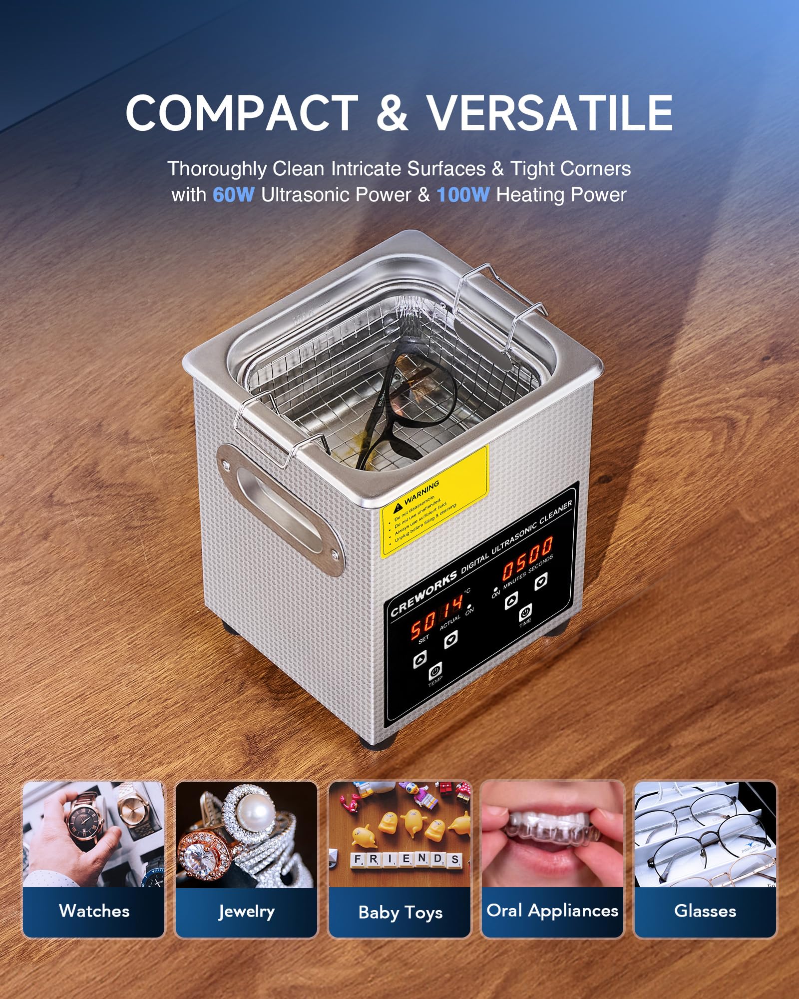 CREWORKS 6L Digital Ultrasonic Cleaner, 1.6 gal. Ultrasonic Cleaning Machine with Degas & Gentle Modes, 180W Professional Ultrasound Cleaner with 300W Heater and Timer for Glasses