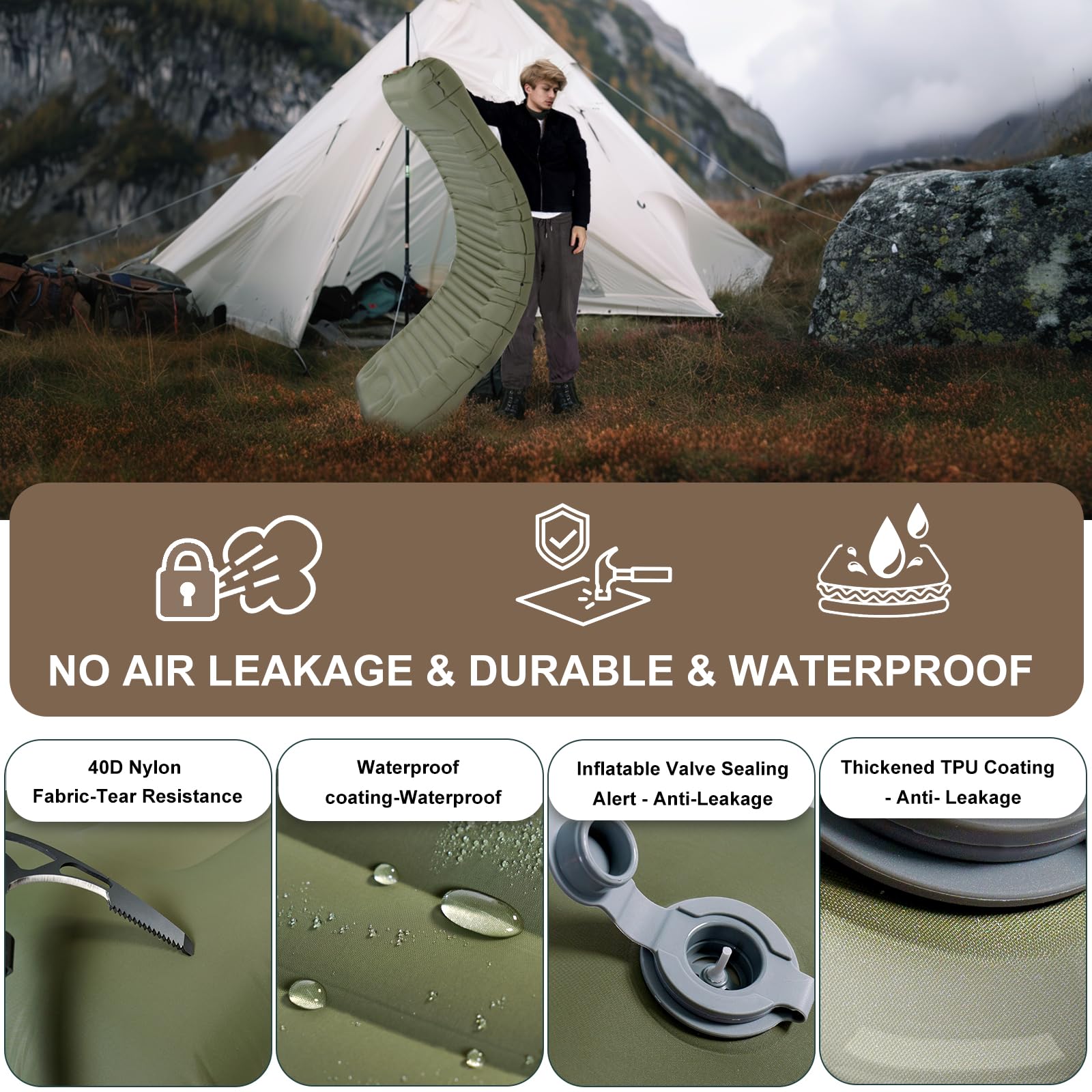 Origem Self Inflating Camping Mat - 14CM Upgraded Sleeping Mat with Built-in Pump, Ultralight Inflatable Mattress, Sleeping Pad for Outdoor Camping, Backpacking, Hiking, Traveling