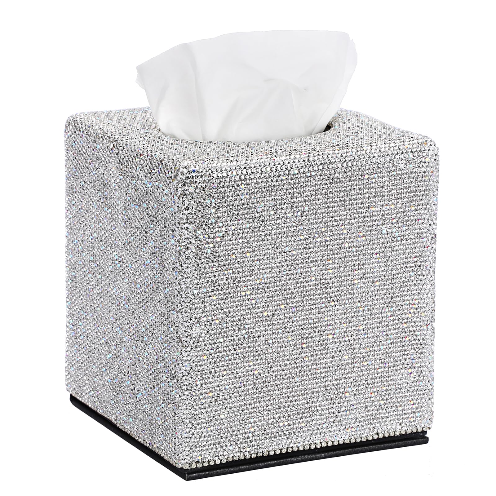 BTSKY Sparkly Bling Square Tissue Holder - Decorative Diamond Crystal Rhinestones Tissue Box Cover, Cube Tissue Dispenser for Home Bathroom Vanity